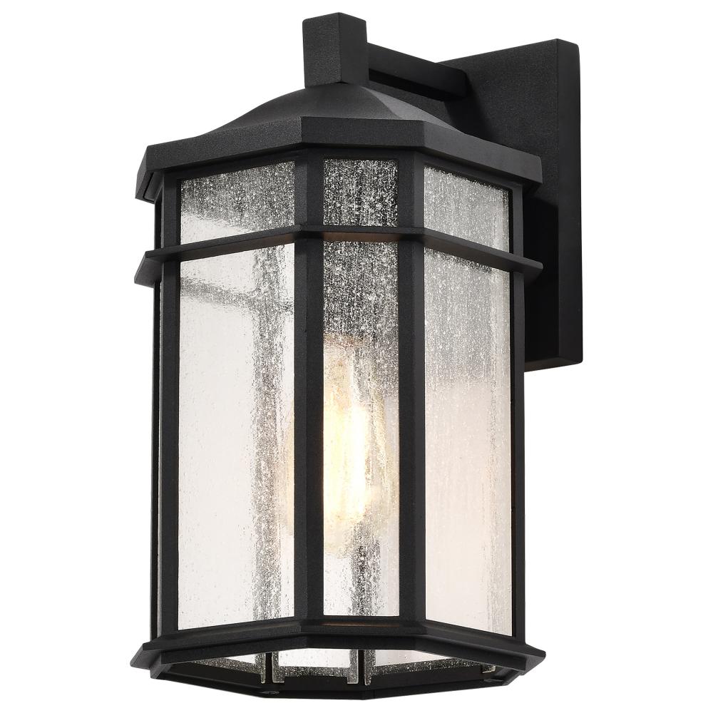 Raiden Collection Outdoor 14 inch Wall Light; Matte Black Finish with Clear Seedy Glass