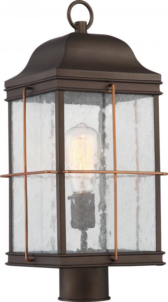 Howell - 1 Light Post Lantern with Clear Seeded Glass - Bronze Finish with Copper accents