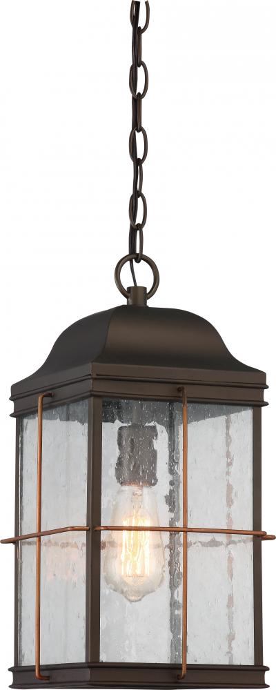 Howell - 1 Light Hanging Lantern with Clear Seeded Glass - Bronze Finish with Copper accents