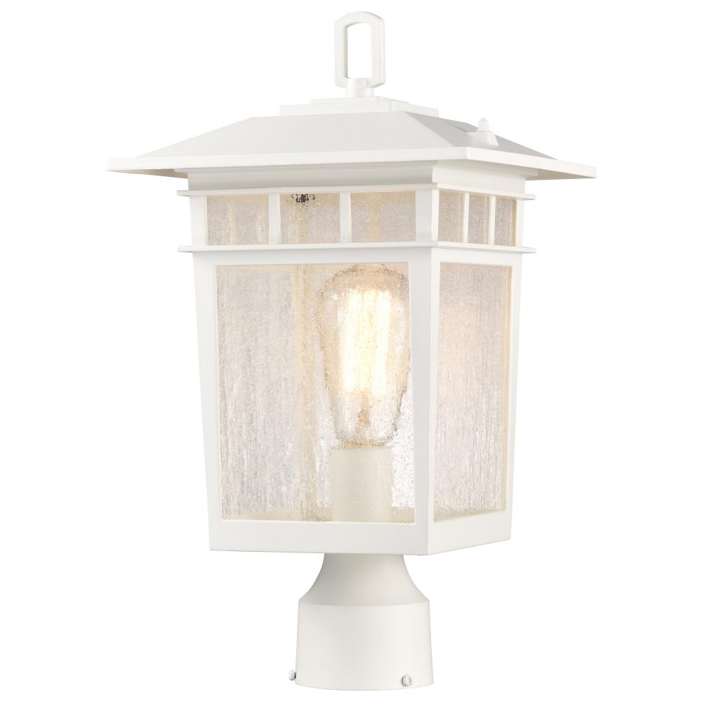 Cove Neck Collection Outdoor Large 16 inch Post Light Pole Lantern; White Finish with Clear Seeded