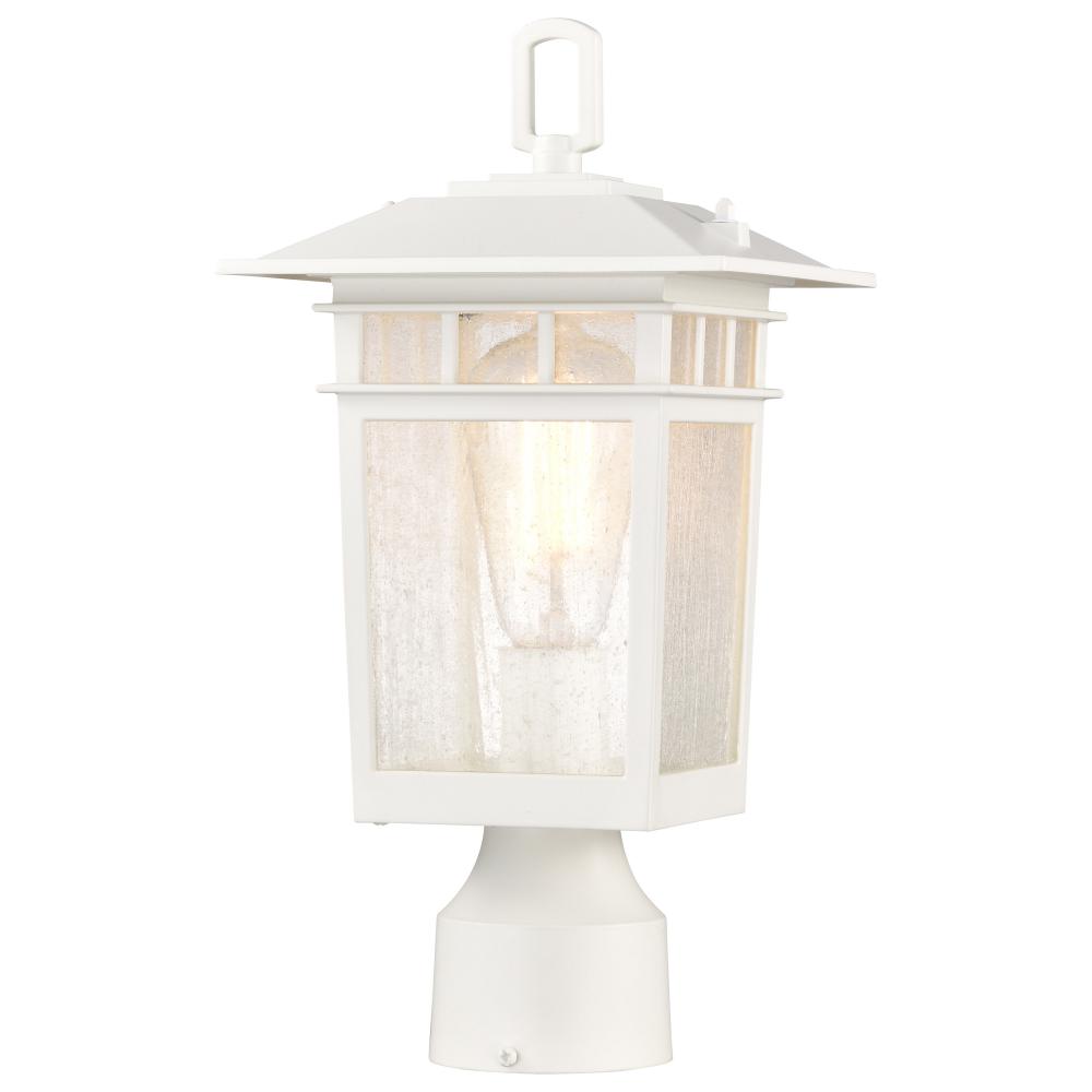 Cove Neck Collection Outdoor Medium 14 inch Post Light Pole Lantern; White Finish with Clear Seeded