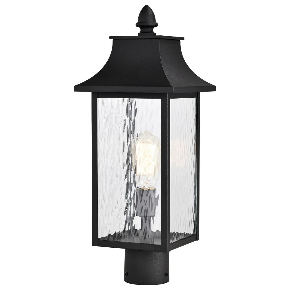 Austen Collection Outdoor 20 inch Post Light Pole Lantern; Matte Black Finish with Clear Water Glass