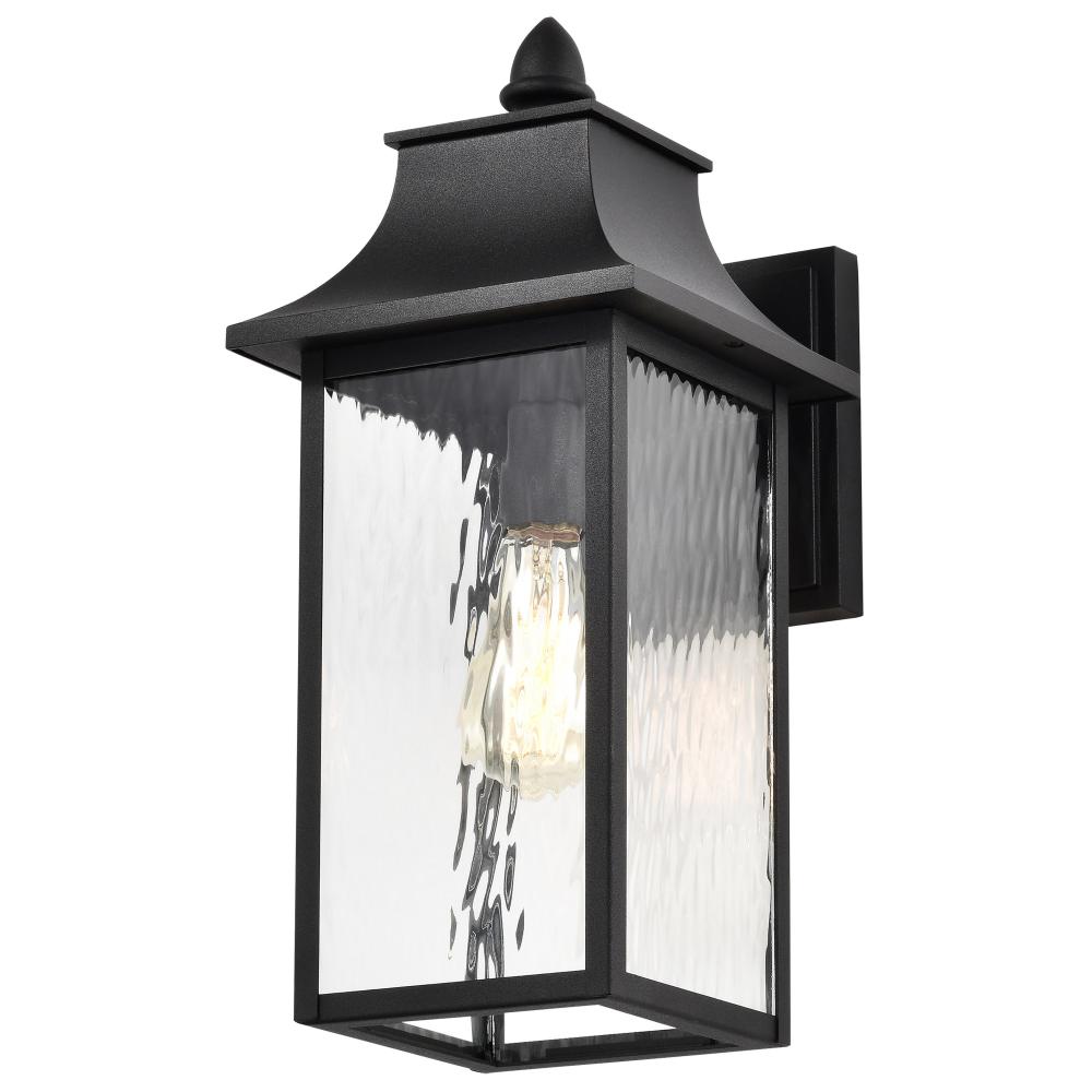 Austen Collection Outdoor 17 inch Large Wall Light; Matte Black Finish with Clear Water Glass