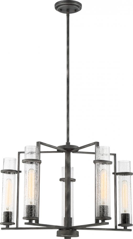 Donzi - 5 Light Chandelier with Clear Seeded Glass - Iron Black Finish
