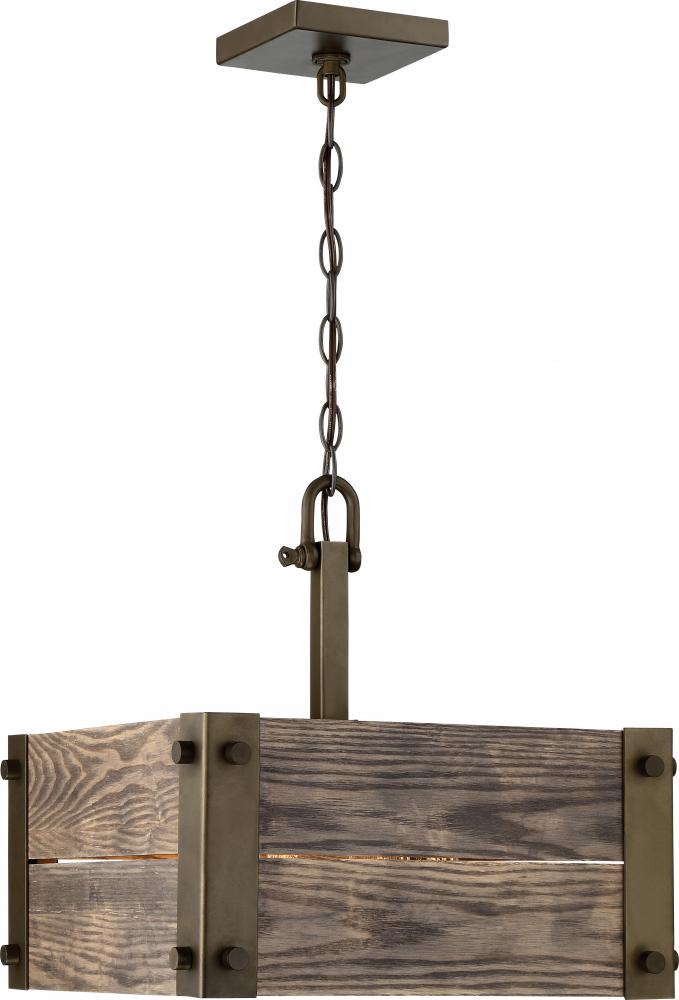 Winchester - 4 Light Square Pendant with Aged Wood - Bronze