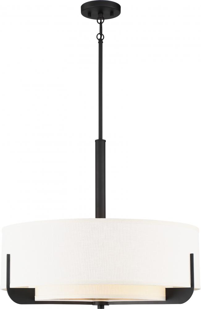 Frankie - 4 Light 24" Pendant with Cream Fabric Shade & Frosted Diffuser - Aged Bronze Finish