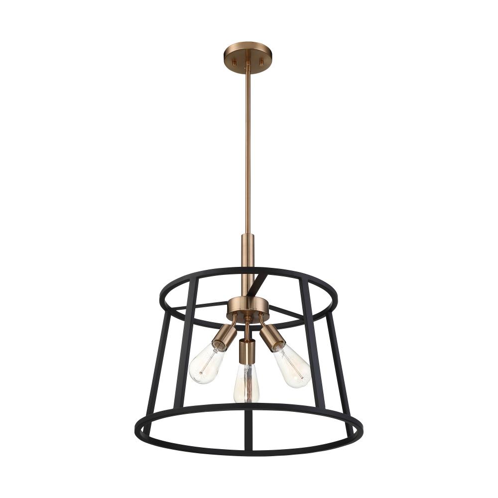 Chassis- 3 Light Pendant - Copper Brushed Brass and Matte Black Finish