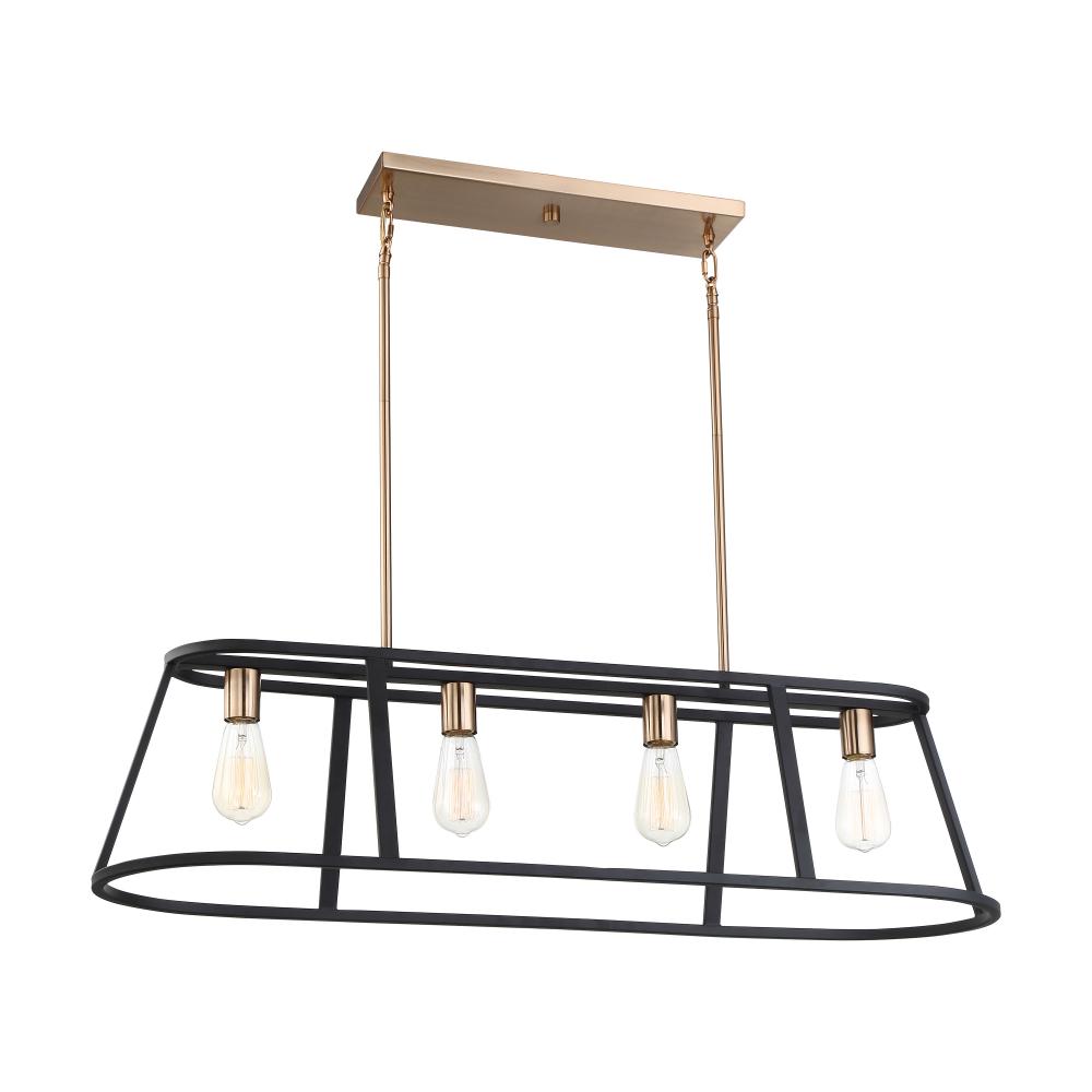 Chassis- 4 Light Island Pendant - Copper Brushed Brass and Matte Black Finish