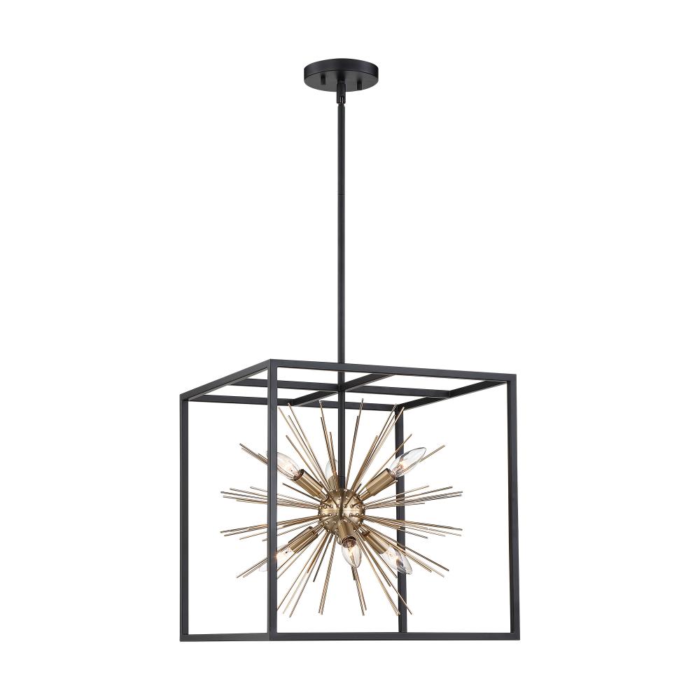 Spirefly- 6 Light PendantMatte Black and Burnished Brass Finish