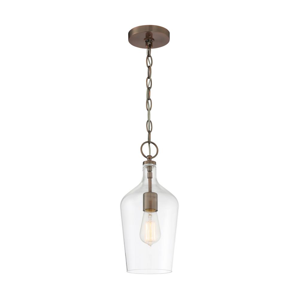 Hartley - 1 Light Pendant - with Clear Glass - Antique Copper Finish