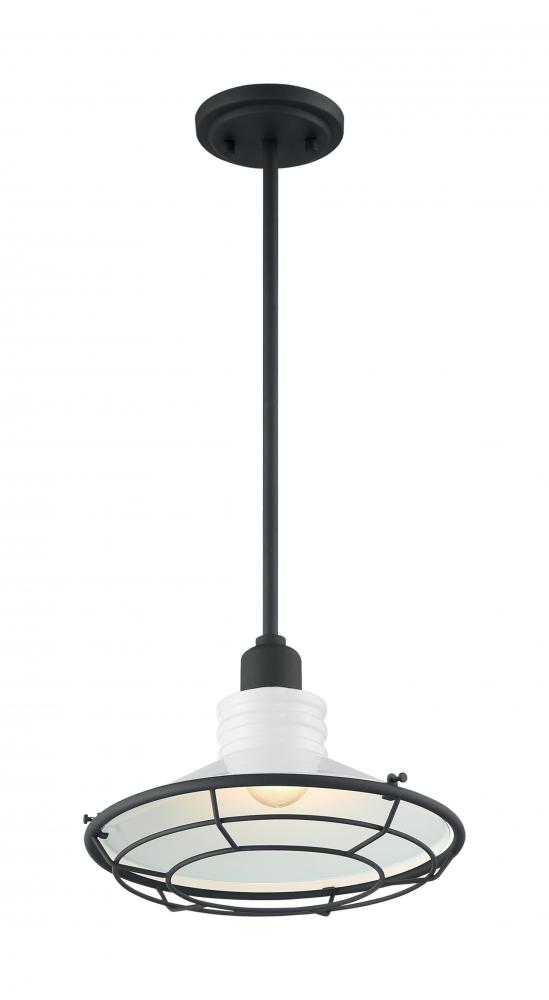 Blue Harbor - 1 Light Pendant with- Gloss White and Black Accents Finish