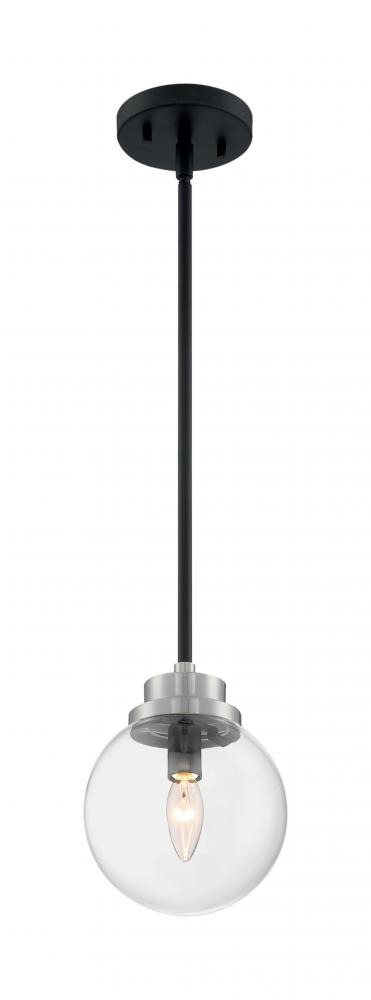 Axis - 1 Light Pendant with Clear Glass - Matte Black and Brushed Nickel Accents Finish