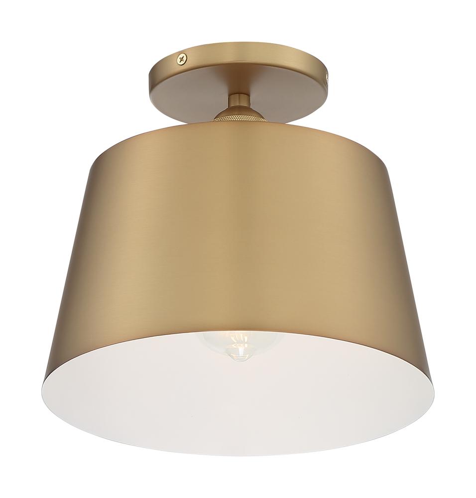 Motif - 1 Light Semi-Flush with White Accent - Brushed Brass and White Accents Finish