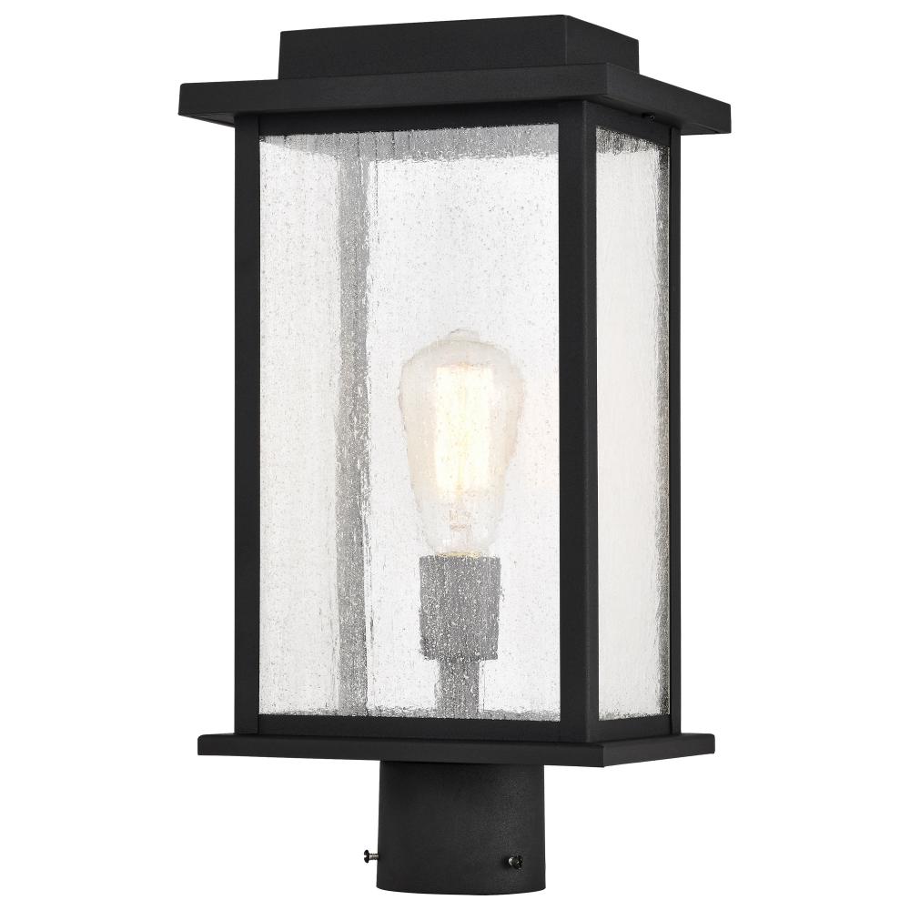 Sullivan Collection Outdoor 17 inch Post Light Pole Lantern; Matte Black Finish with Clear Seeded