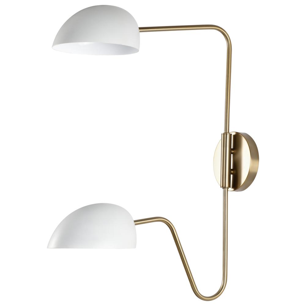 Trilby; 2 Light; Wall Sconce Matte White with Burnished Brass