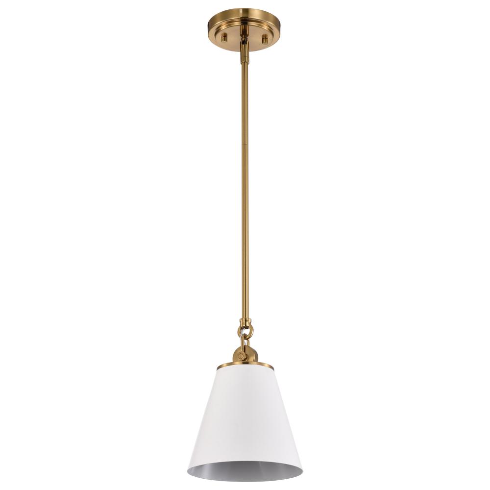 Dover; 1 Light; Small Pendant; White with Vintage Brass