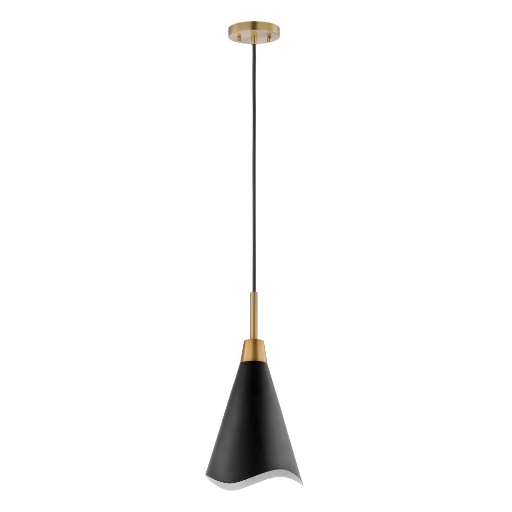 Tango; 1 Light; Small Pendant; Matte Black with Burnished Brass