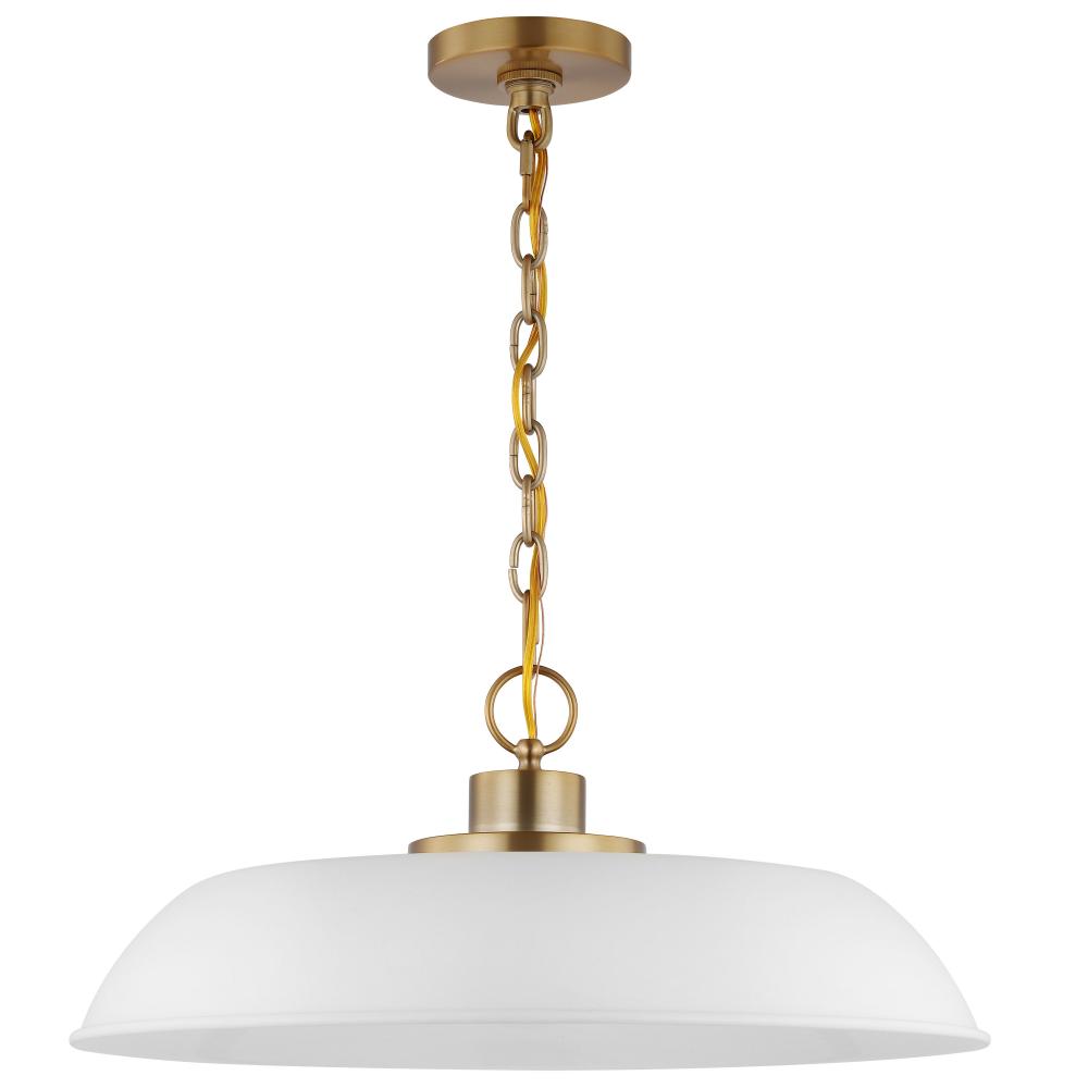 Colony; 1 Light; Medium Pendant; Matte White with Burnished Brass