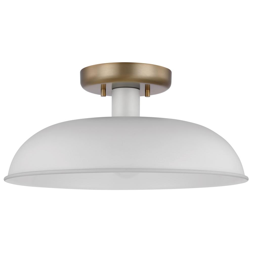 Colony; 1 Light; Small Semi-Flush Mount Fixture; Matte White with Burnished Brass