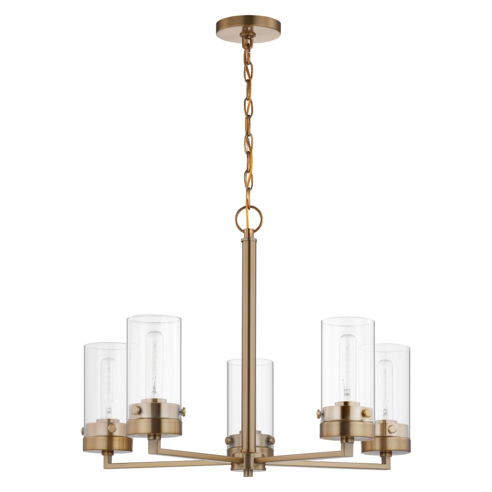 Intersection; 5 Light; Chandelier; Burnished Brass with Clear Glass