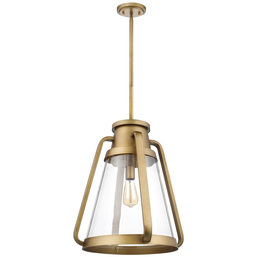Everett; 1 Light 18 Inch Pendant; Natural Brass with Clear Glass