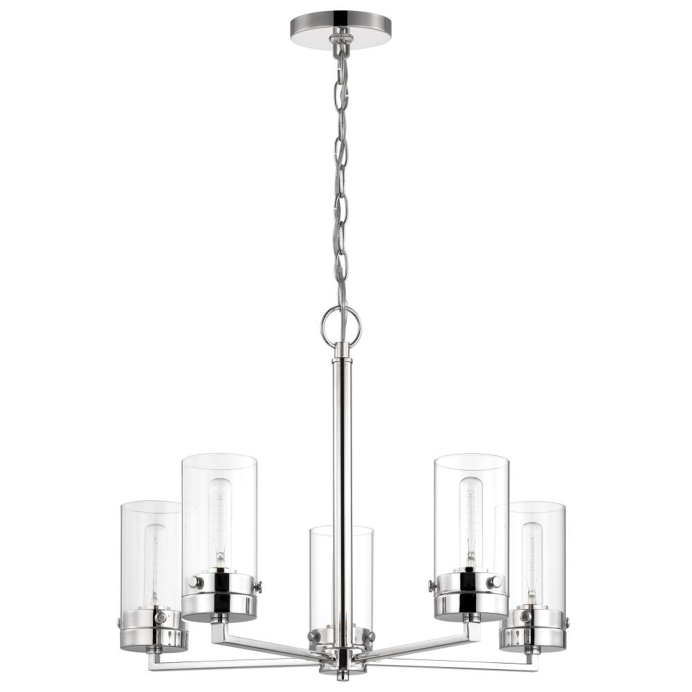Intersection; 5 Light; Chandelier; Polished Nickel with Clear Glass