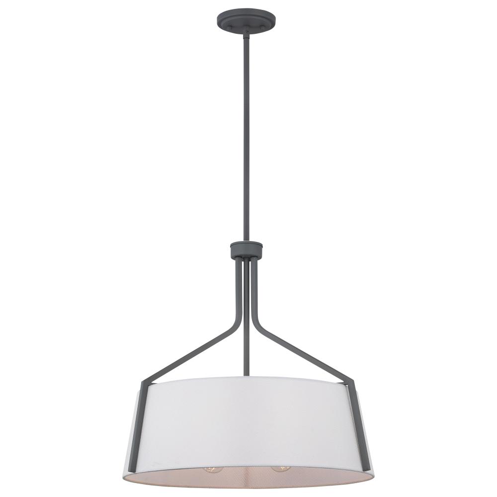 Livingston; 4 Light Pendant; Medium Base; 60 Watt; Putty Gray Finish; White Linen Fabric Shade