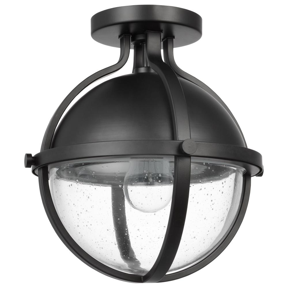 Lincoln; 1 Light Semi Flush Mount; Medium Base; 60 Watt; Matte Black Finish; Clear Seeded Glass