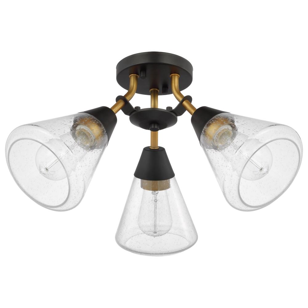 Starlight; 3 Light Semi Flush Mount; Medium Base; 60 Watt; Matte Black Finish; Clear Seeded Glass