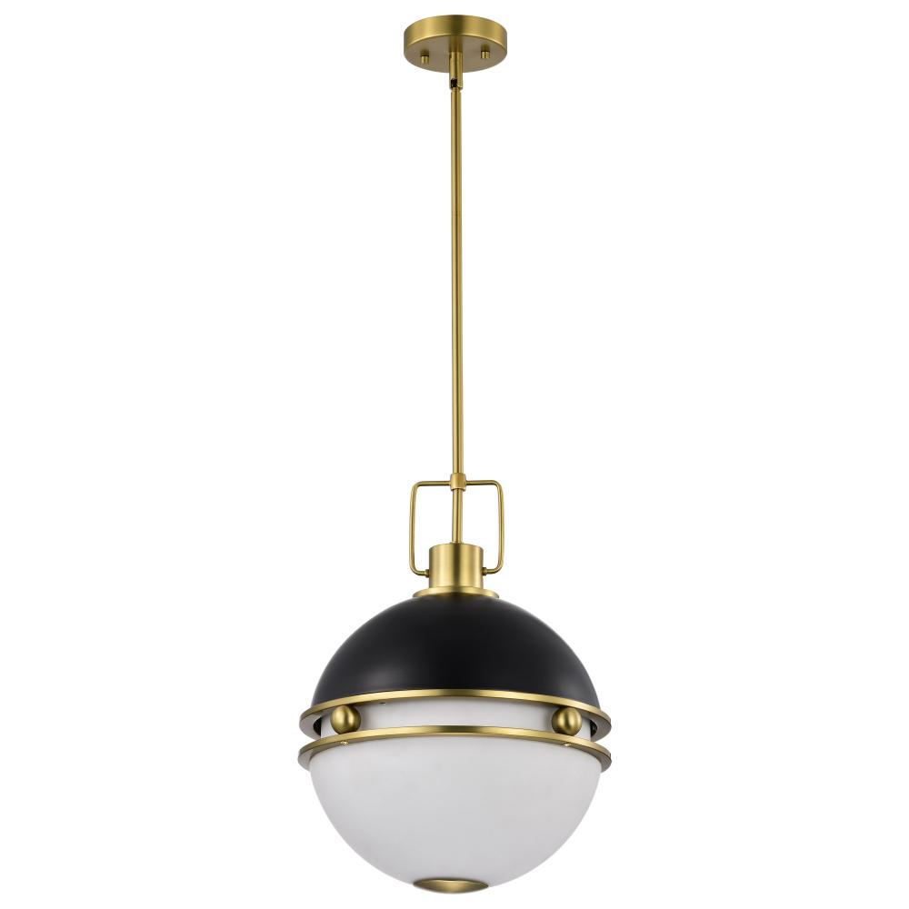 Everton 2 Light Pendant; 14 Inches; Matte Black & Brass Finish; Etched Opal Glass