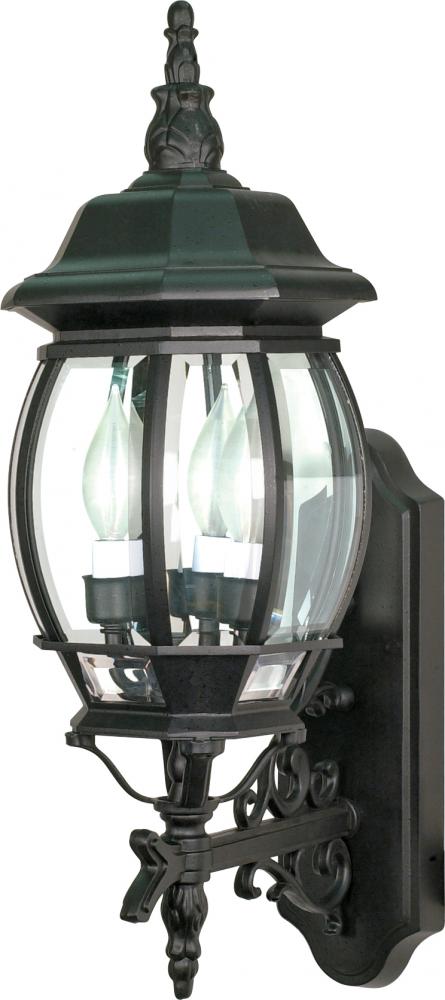 Central Park - 3 Light 22" Wall Lantern with Clear Beveled Glass - Textured Black Finish