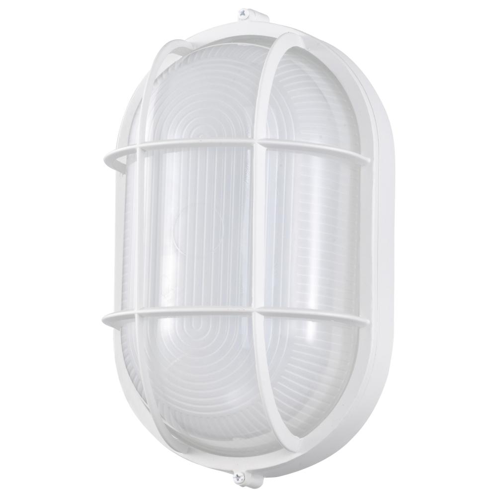 LED Oval Bulk Head Fixture; White Finish with White Glass