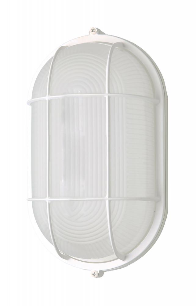 LED Oval Bulk Head Fixture; White Finish with White Glass