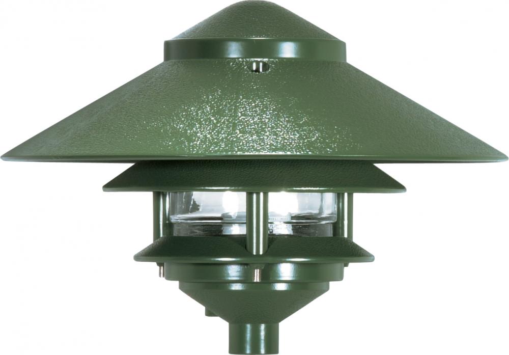 1 Light - 8" Pathway Light - Two Louver - Large Hood - Green Finish