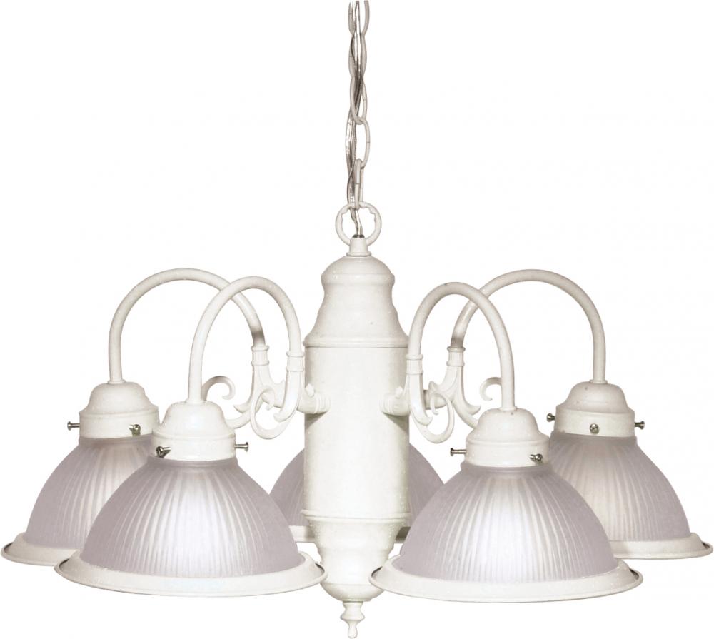 5 Light - Chandelier with Frosted Ribbed Glass - Textured White Finish