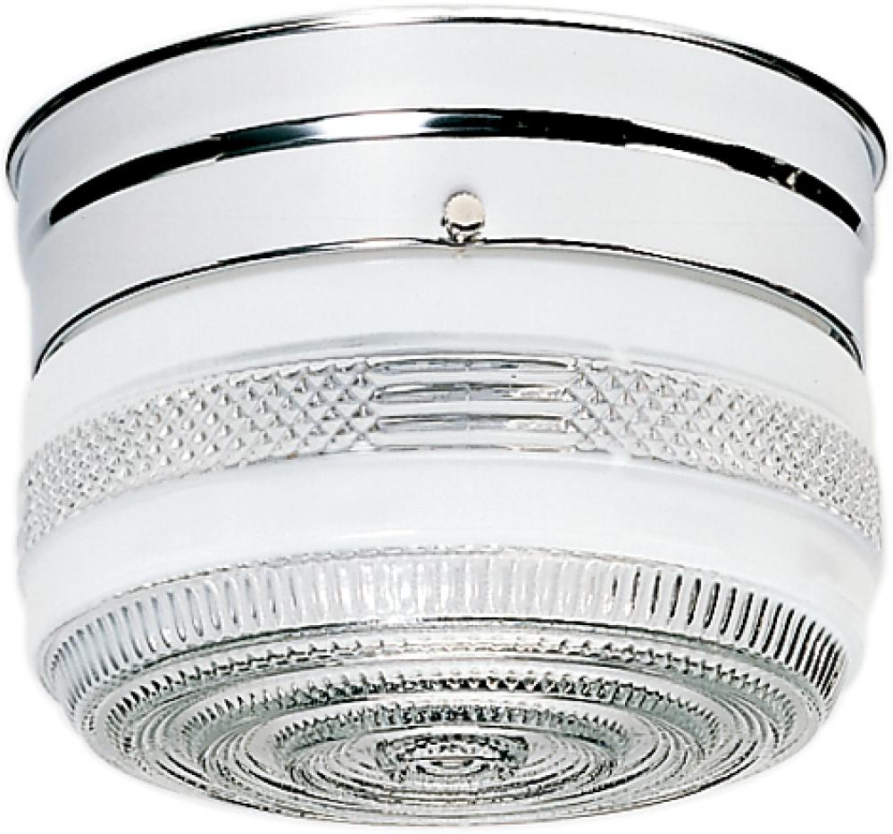 1 Light - 6'' Flush with White and Crystal Accent Glass - Polished Chrome Finish