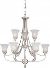 Nuvo 60/4149 - Surrey - 9 Light Two Tier Chandelier with Frosted Glass - Brushed Nickel Finish