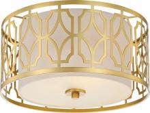 Nuvo 60/5931 - Filigree - 2 Light Flushwith Beige Linen Shade - Natural Brass Finish