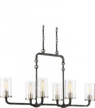 Nuvo 60/6124 - Sherwood - 6 Light Island Pendant with Clear Glass -Iron Black Finish with Brushed Nickel Accents