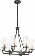 Nuvo 60/6128 - Sherwood - 8 Light Chandelier with Clear Glass -Iron Black Finish with Brushed Nickel Accents