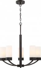 Nuvo 60/6325 - Denver - 5 Light Chandelier with Satin White Glass - Mahogany Bronze Finish