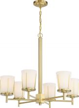 Nuvo 60/6536 - Serene - 6 Light Chandelier with Satin White Glass - Natural Brass Finish