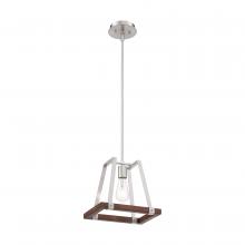 Nuvo 60/6882 - Outrigger - 1 Light Mini Pendant with - Brushed Nickel and Nutmeg Wood Finish