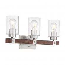 Nuvo 60/6963 - Arabel - 3 Light Vanity - with Clear Seeded Glass -Brushed Nickel and Nutmeg Wood Finish