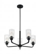 Nuvo 60/7275 - Sommerset - 5 Light Chandelier with Clear Glass - Matte Black Finish