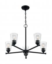 Nuvo 60/7285 - Bransel - 5 Light Chandelier with Seeded Glass - Matte Black Finish