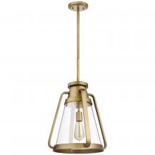 Nuvo 60/7563 - Everett; 1 Light; 14 Inch Pendant; Natural Brass with Clear Glass