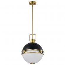 Nuvo 60/7878 - Everton 2 Light Pendant; 14 Inches; Matte Black & Brass Finish; Etched Opal Glass