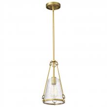 Nuvo 60/8265 - Valentine; Small Pendant; Vintage Brass Finish; Hammered Glass
