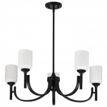 Nuvo 60/8650 - Solara; 5 Light Chandelier; Matte Black Finish; Frosted Ribbed Glass